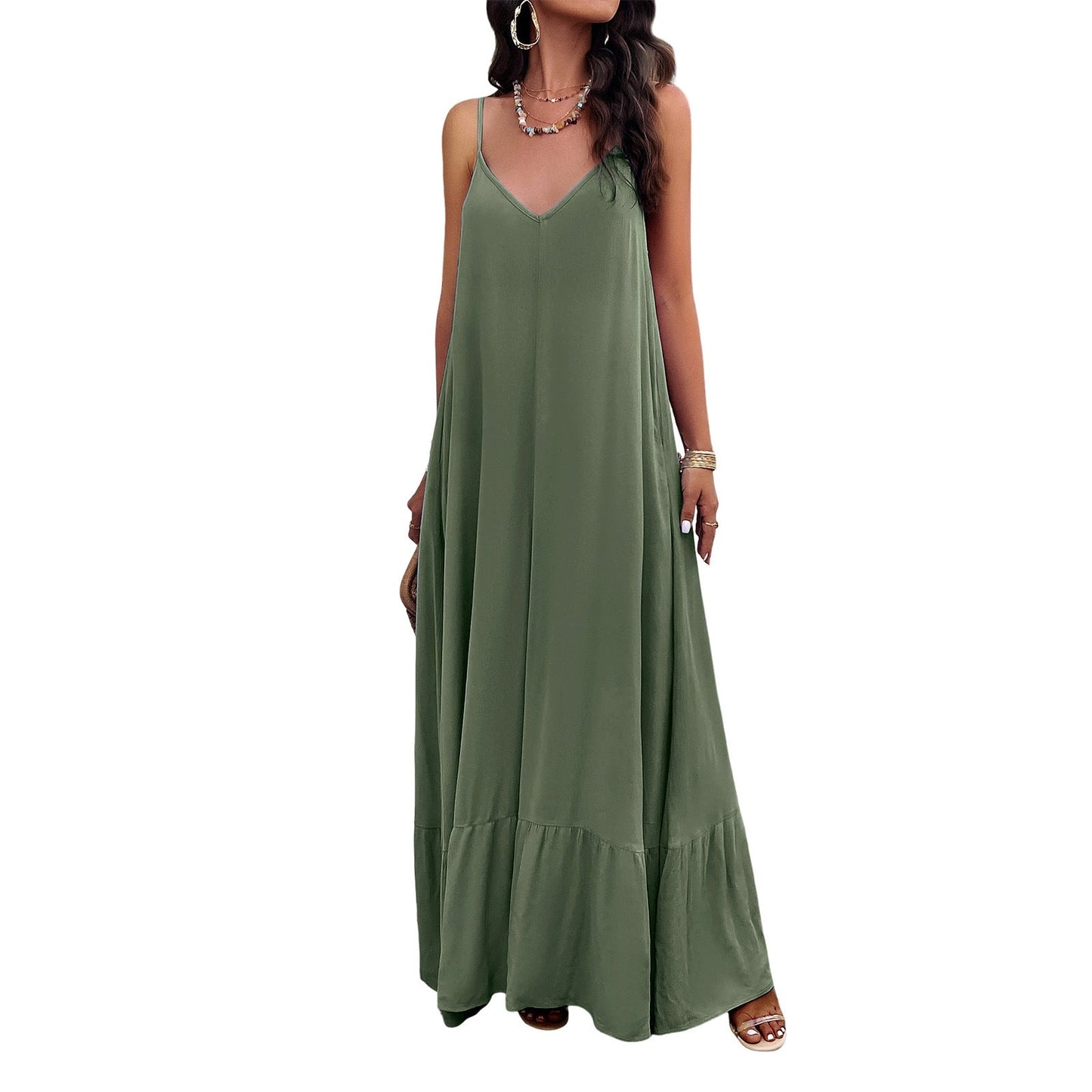 Elegant Solid Color Spaghetti Strap Maxi Dress