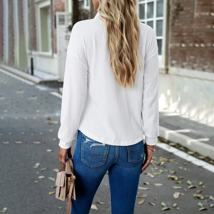 Autumn And Winter Solid Color Polo Neck Knit Top