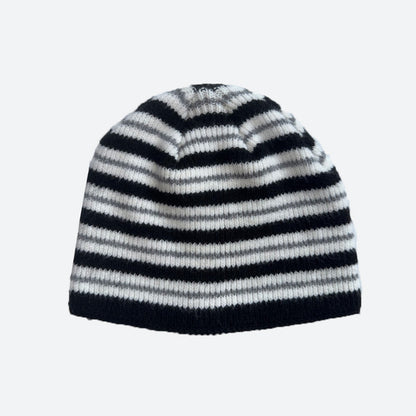 Striped Wool Blend Beanie Hat Soft Knit for Women