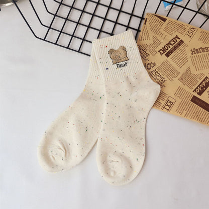 Rufia - Cute Cartoon Bear Pattern Crew Socks