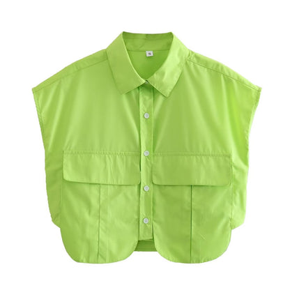 Pockets Irregular Lapel Sleeveless Shirts