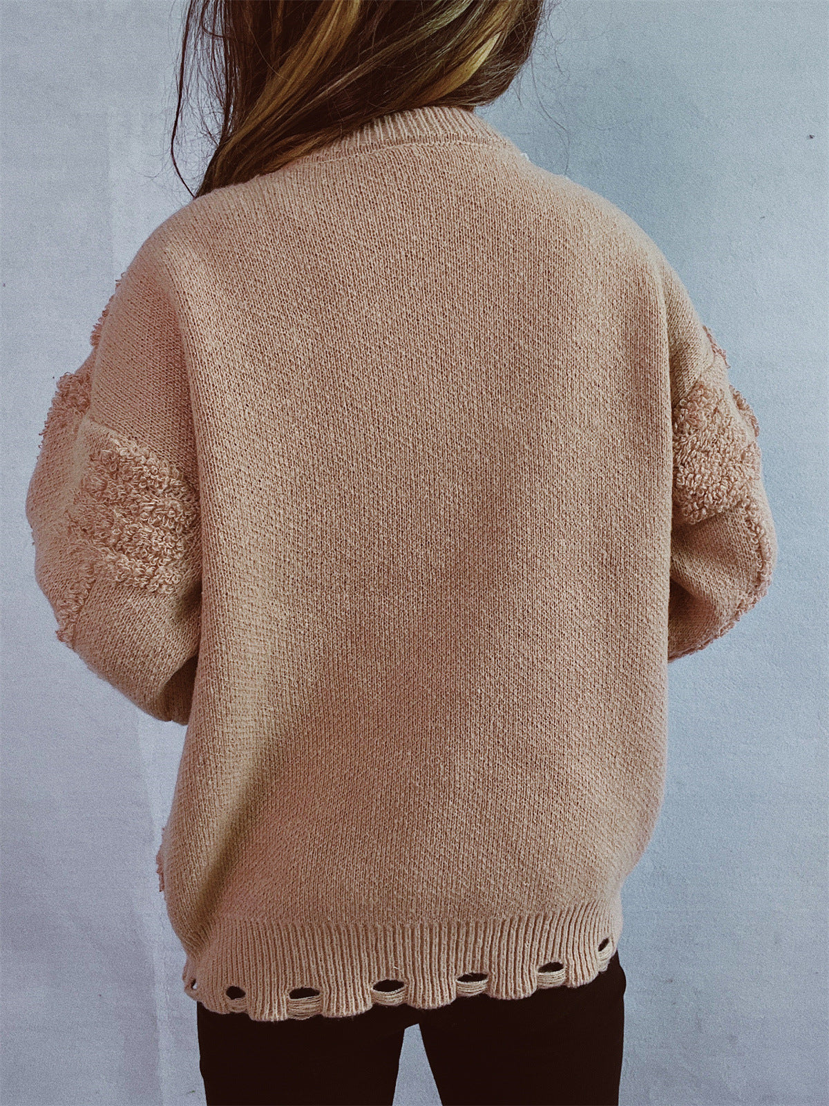 Solid Color Crew Neck Pearl Christmas Sweater