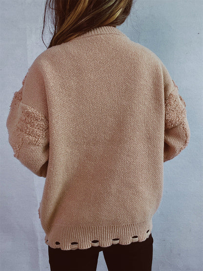 Solid Color Crew Neck Pearl Christmas Sweater