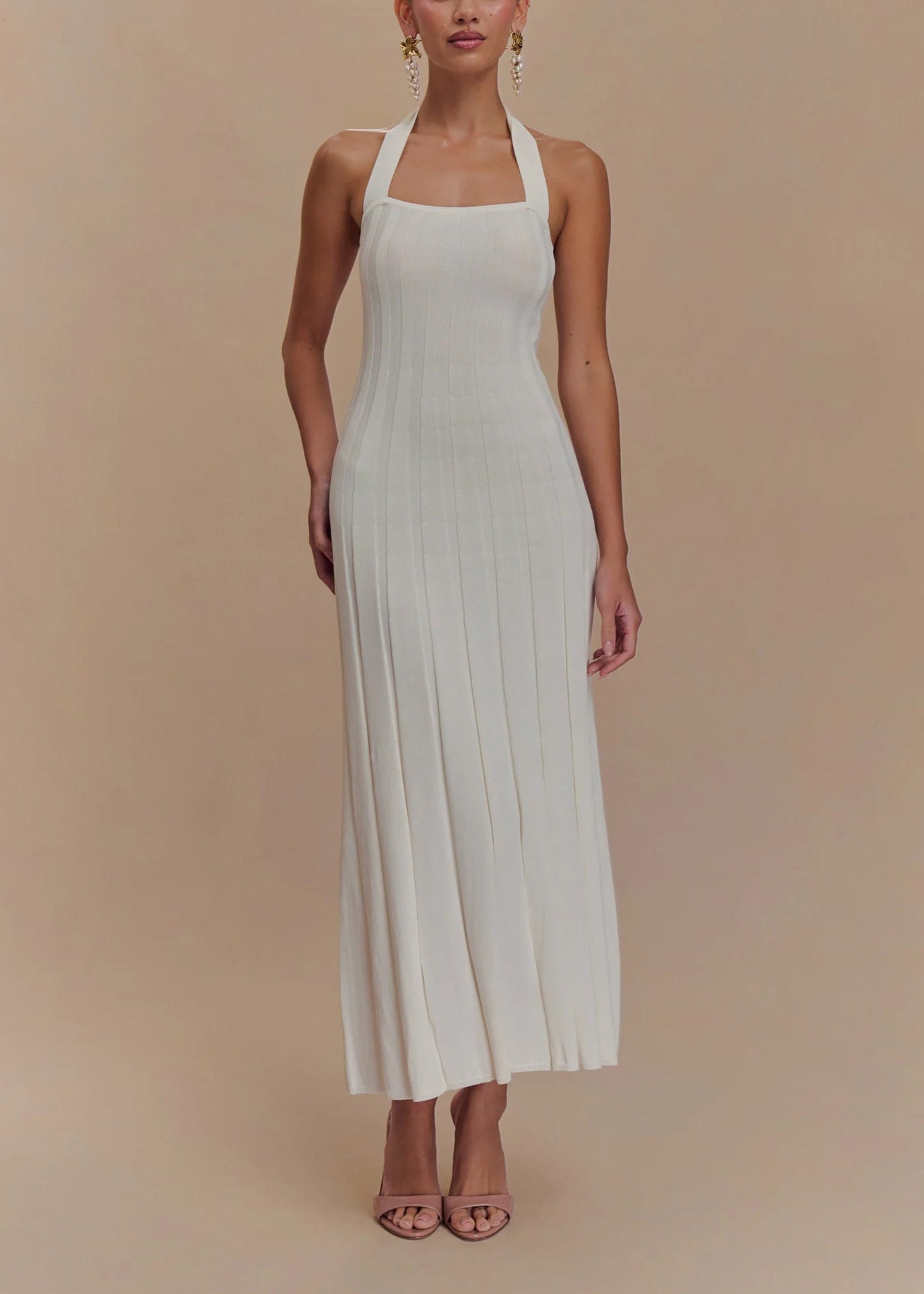 Knit Midi Dress With Halter Tie Back Detail
