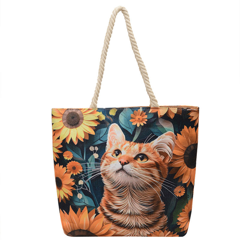 Fashionable Reversible Beach Tote Bag Canvas with Cotton Rope