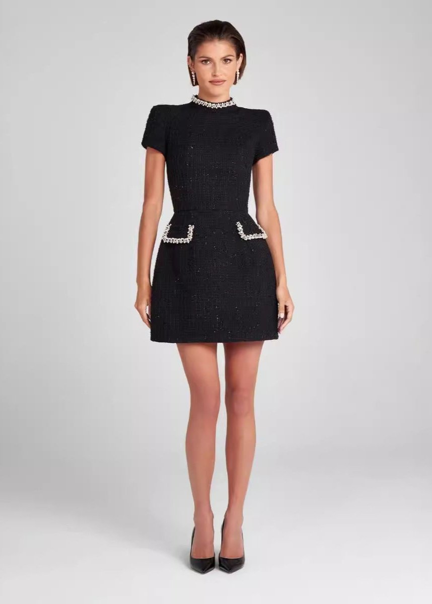 Tweed Mini Dress With Crystal Embellishments