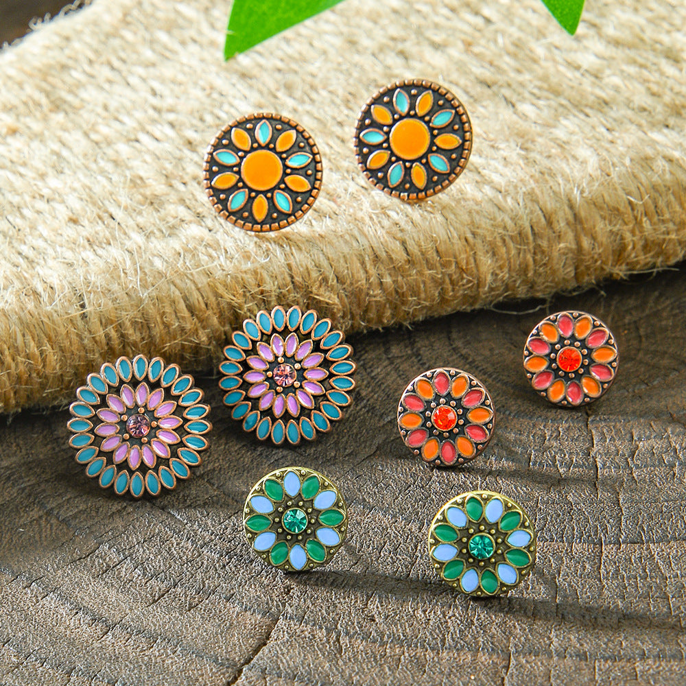 Colorful Bohemian Flower Drop Earrings Stylish Zinc Alloy Jewelry
