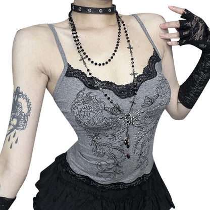 Butterfly Print Spaghetti Strap Tank Top Casual Elegant Goth Style