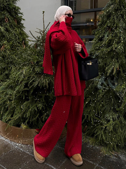 Twisted Knit Sweater Pants Set Casual Women's Outfit