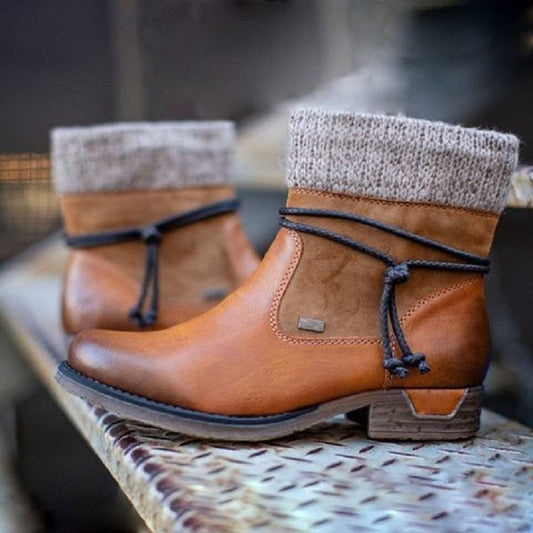 Autumn And Winter Round Head Low Heel Vintage Brushed Yarn Mouth Women'S Cotton Boots Large Martin Boots