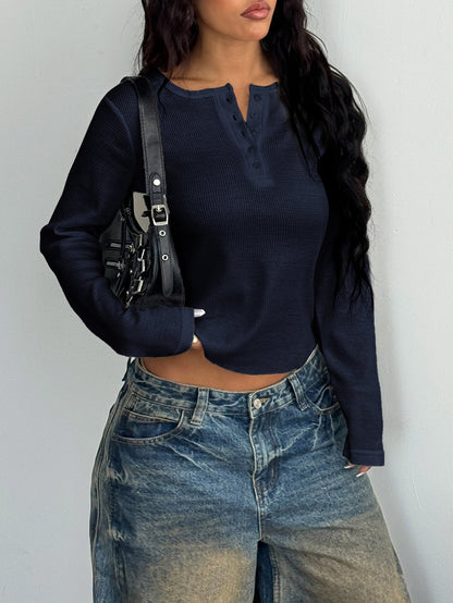 Y2K Button-Up Long Sleeve Vest T-Shirt for Women
