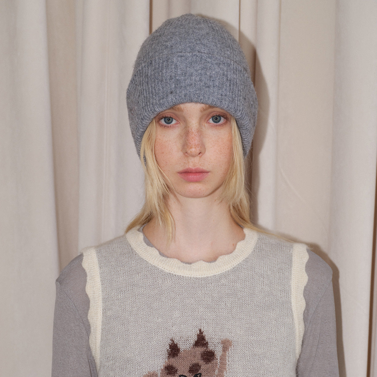 Double-Layer Cashmere Blend Knit Beanie Hat for Men and Women