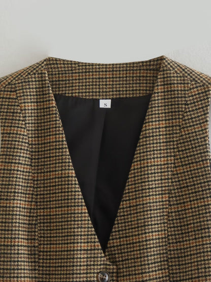 Vintage Plaid V-Neck Sleeveless Vest
