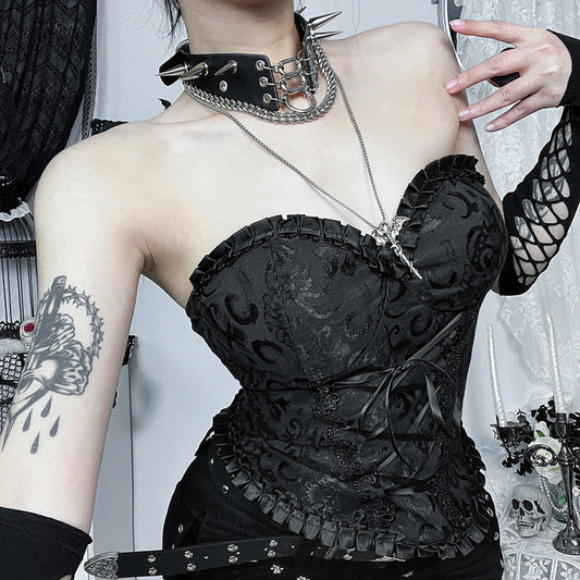 Black Floral Lace Strapless Crop Top