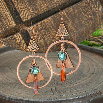 Geometric Alloy Earrings Stylish Bohemian Wood Dangle Earrings