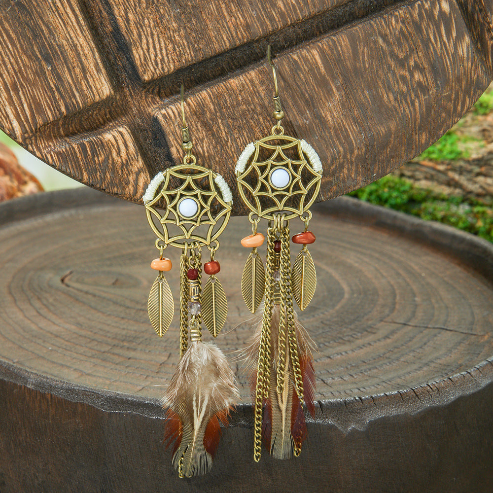 Bohemian Style Handmade Tassel Earrings with Heart-Shaped Design