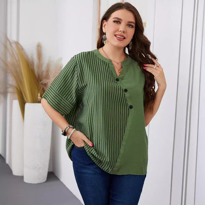 Striped Short Sleeve T-Shirt Plus Size Women