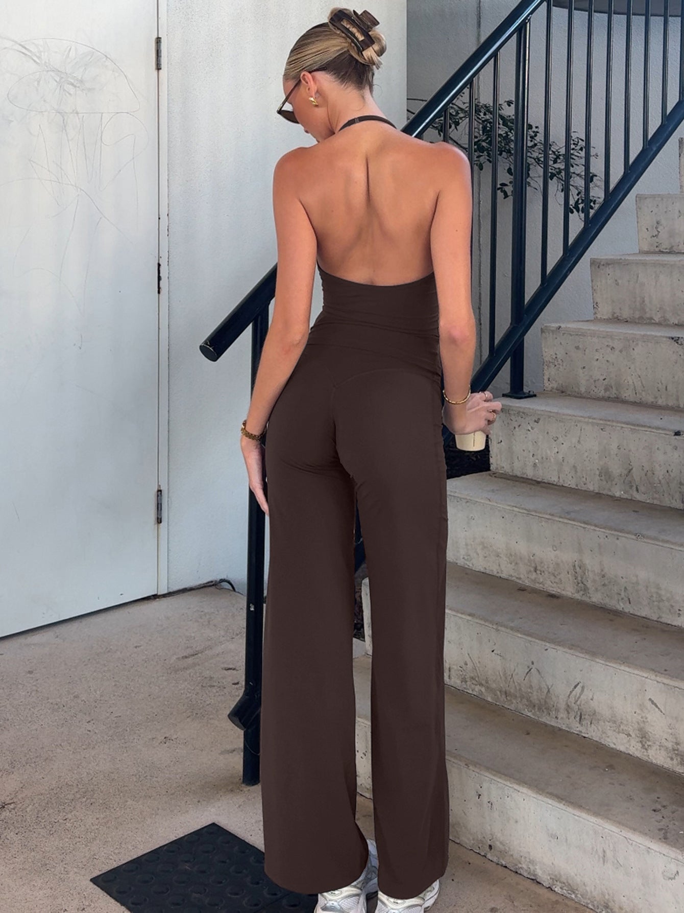 Trendy Casual Backless Tank Top and Trousers Set