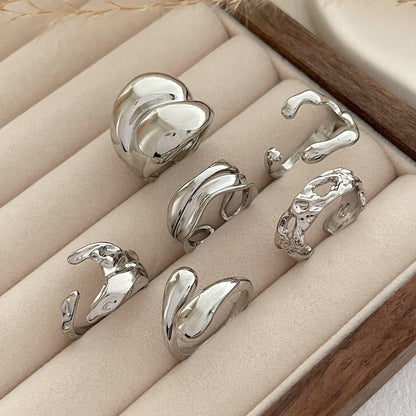 Fashionable Metal Liquid Lava Open Ring Set Geometric Style