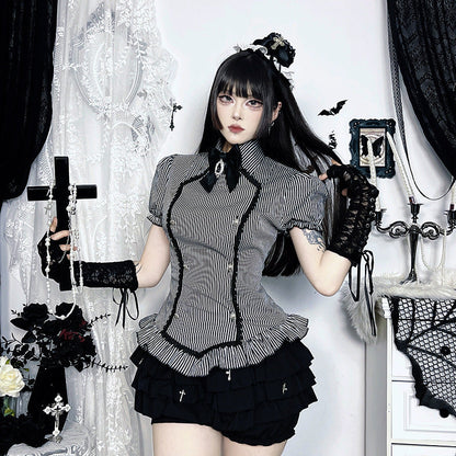 Gothic College Style Short Sleeve Shirt Dark Aesthetic