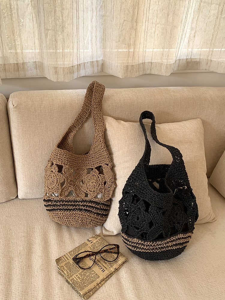Summer Shoulder Tote Bag Beach Vacation Retro Woven Bag