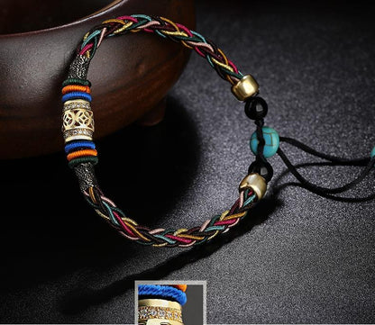 Diamond Knot Multicolored Rope Tibetan Ethnic Bracelet Hand-Woven Five-Element Transfer Bead Hand Rope