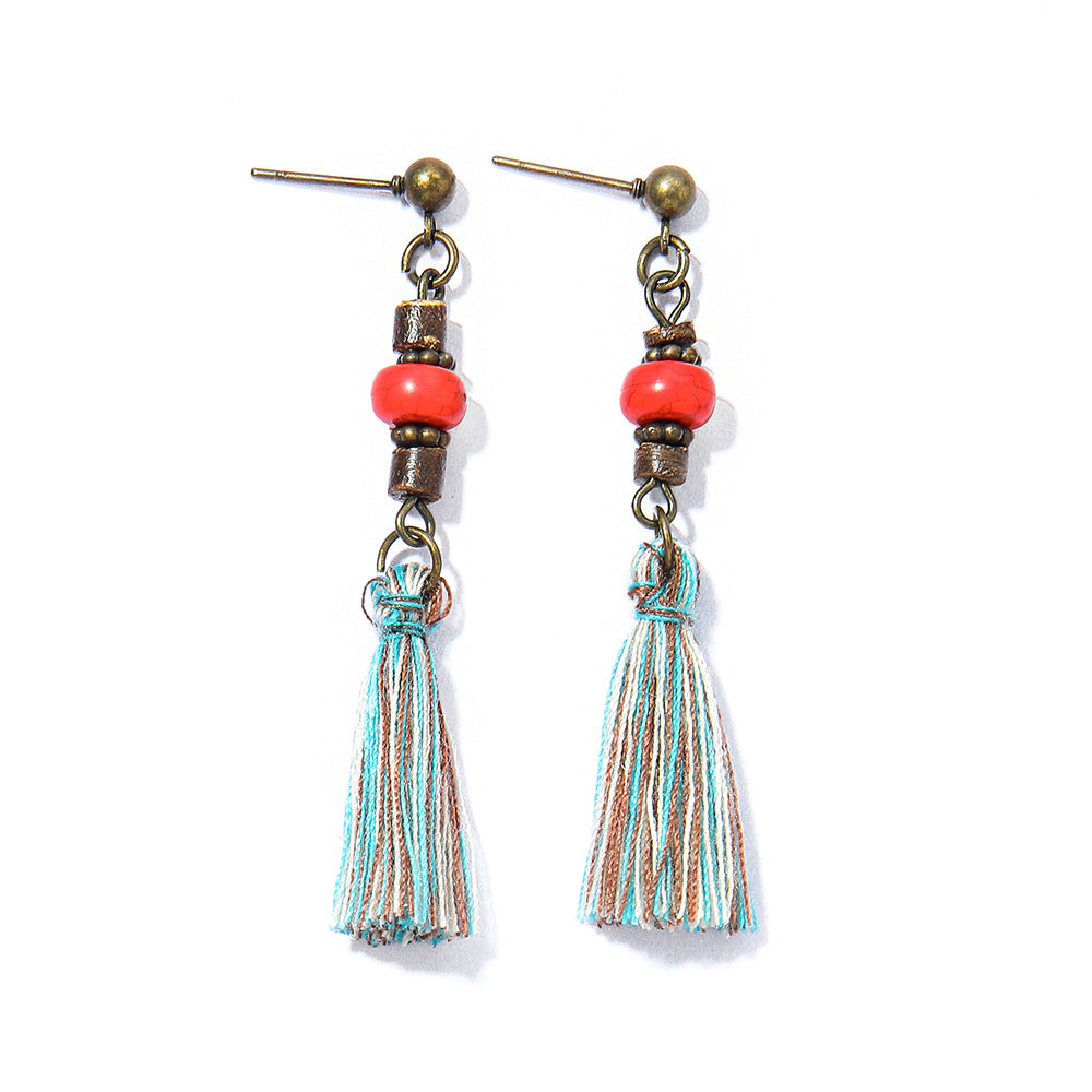 Bohemian Style Gemstone Tassel Earrings for Women
