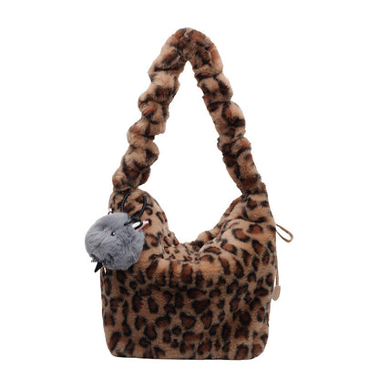 Trendy Leopard Print Plush Shoulder Bag