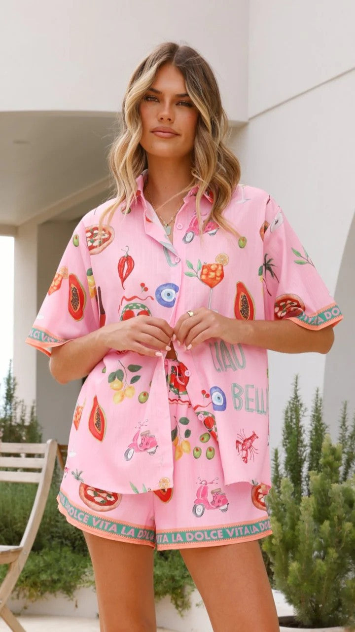 Fashionable Printed Casual Shirt and Shorts Set