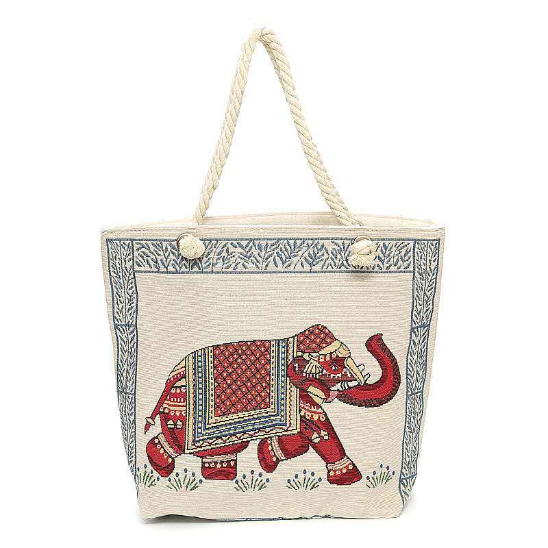 Double-Sided Ethnic Style Embroidery Bag Women'S Live Embroidery Peacock Elephant Canvas Bag