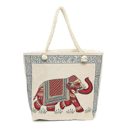 Double-Sided Ethnic Style Embroidery Bag Women'S Live Embroidery Peacock Elephant Canvas Bag