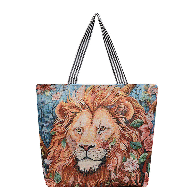 Fashionable Gold Embroidery Animal Tote Bag Stylish Shoulder Bag