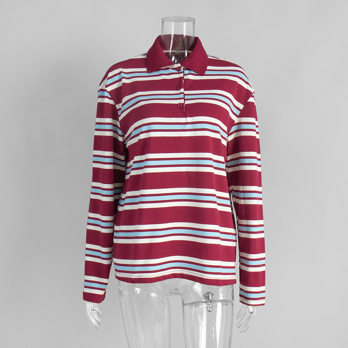 Striped Polo Shirt for Women Loose Fit Retro Style