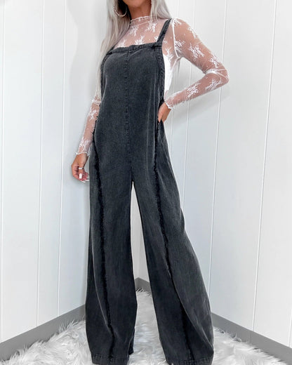 Women's Loose-Fit Denim Overalls Vintage Washed Wide-Leg Jumpsuit