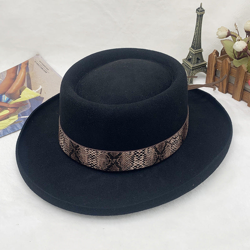 Wide Brim Bowler Hat Vintage Wool Felt Unisex