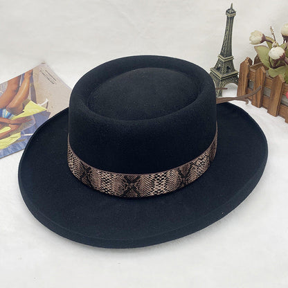 Wide Brim Bowler Hat Vintage Wool Felt Unisex