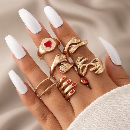 Snake Heart Shaped Gemstone Rings Jewelry Set