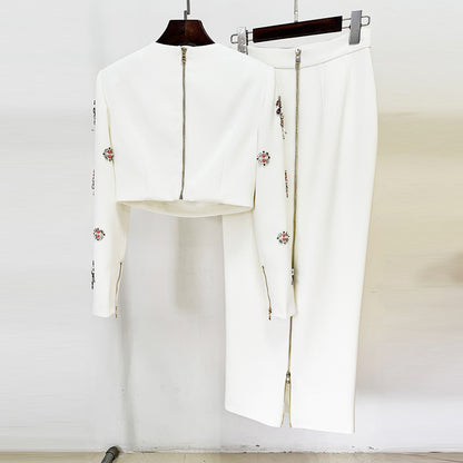Trendy Beaded Short Sleeve Top And Long Skirt Set