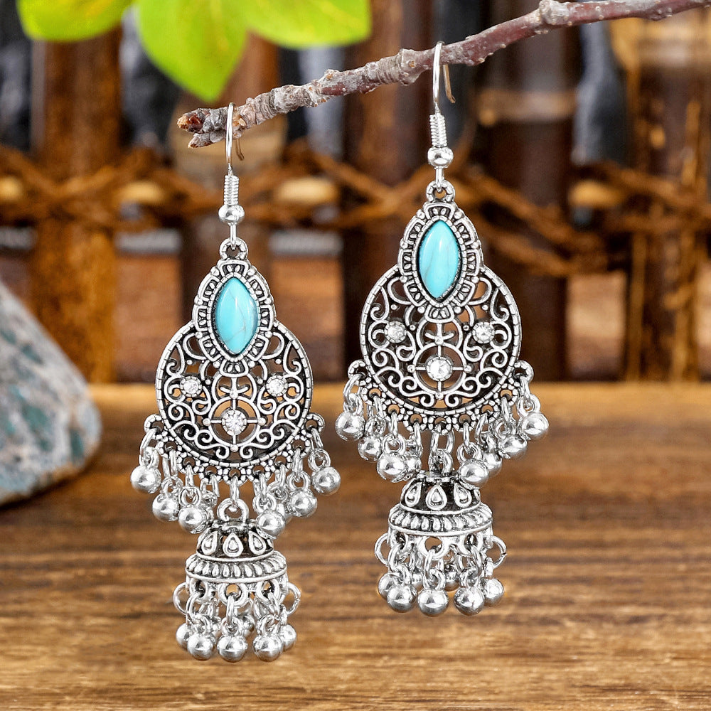 Geometric Metal Turquoise Dangle Earrings Trendy Bohemian Jewelry