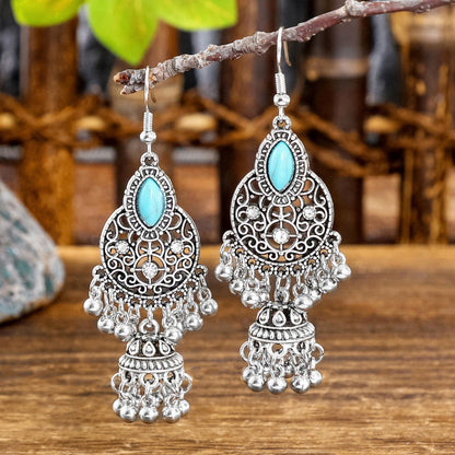 Geometric Metal Turquoise Dangle Earrings Trendy Bohemian Jewelry