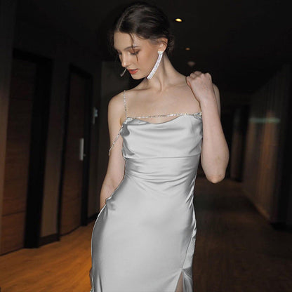 Backless Spaghetti Strap Dress With Chain Detail