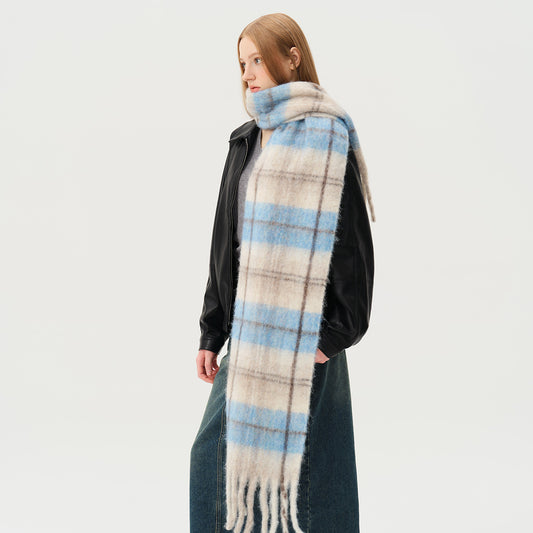Chic Plaid Wool Blend Scarf for Women