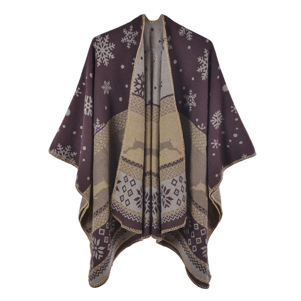 Faux Cashmere Split Shawl Stylish Thermal Scarf Christmas Gift Double-Sided Thick Shawl
