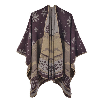 Faux Cashmere Split Shawl Stylish Thermal Scarf Christmas Gift Double-Sided Thick Shawl