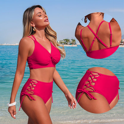 Women’S Two-Piece Bikini Set Solid Color Nylon Swimwear