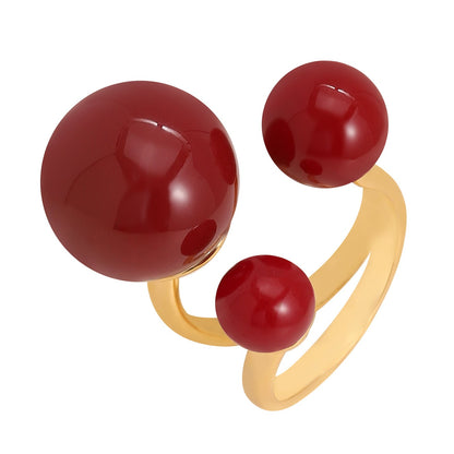 Elegant Adjustable Red Pearl Ring For Women