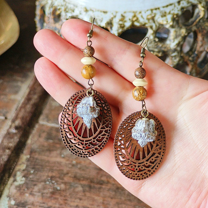 Geometric Bohemian Hollow Wood Earrings for Women
