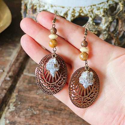 Geometric Bohemian Hollow Wood Earrings for Women