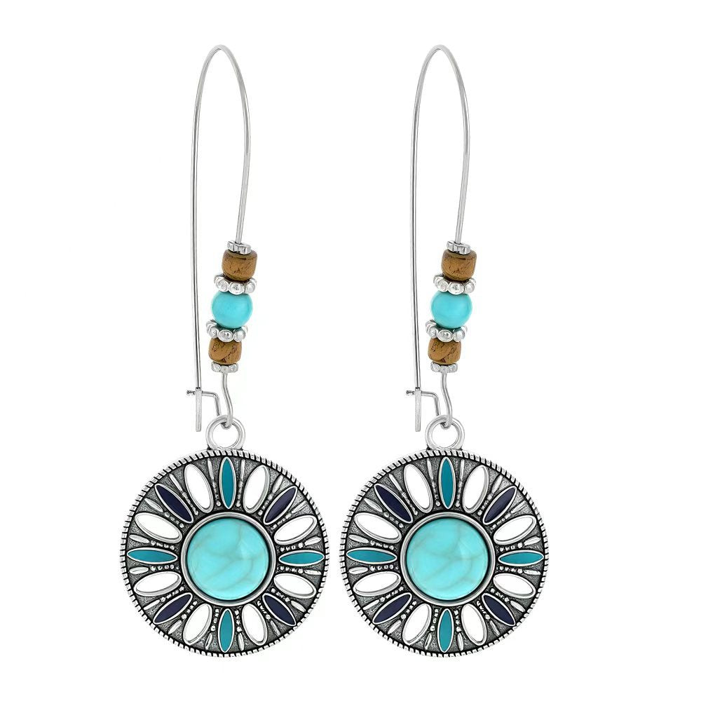 Turquoise Tassel Earrings with Geometric Metal Design