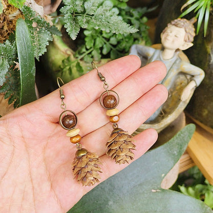 Handcrafted Vintage Floral Wooden Bead Earrings